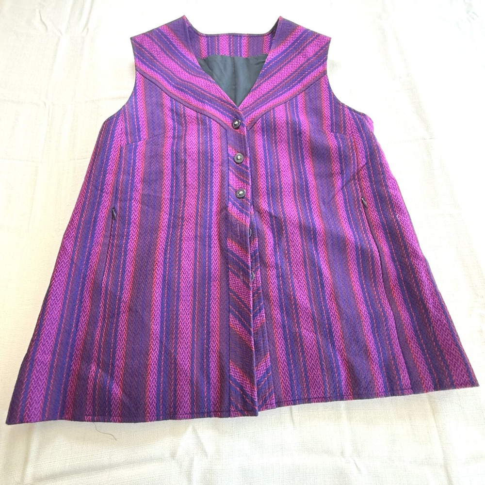 Vintage Purple Striped Tapestry Vest‎ Tunic Boho 90s Large